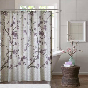 72 x 72 in Cotton Shower Curtain with Purple Grey Beige Floral Blossom Pattern Q280-PCSTL2099435184