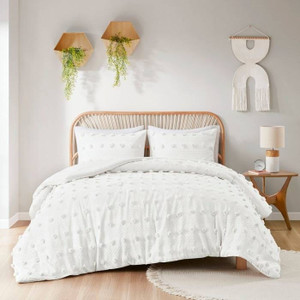 King/Cal King 3-Piece Ivory Pompom Microfiber Comforter Set Q280-IVKKGN956387