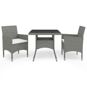  3 Piece Patio Dining Set Gray Poly Rattan and Glass A949-3058309