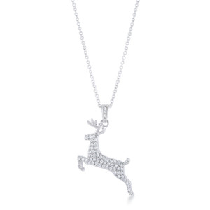 .35 ct CZ Rhodium Reindeer Pave Holiday Pendant R599-P11466R-C01