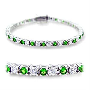 46906 - Rhodium Brass Bracelet with Synthetic Spinel in Emerald A874-46906