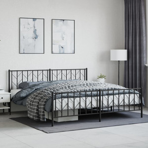  Metal Bed Frame without Mattress with Footboard Black 76"x79.9 A949-374461