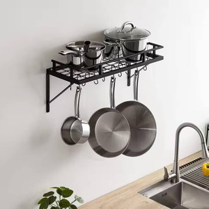 Matte Black Stainless Steel Wall Mounted Pot Rack with 10 Hanging Hooks Q280-TFBWMKPR658614527