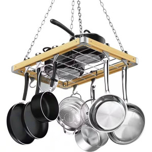 Rectangular 23.5-inch Metal Wood Ceiling Mounted Kitchen Pot Rack Q280-CMWPR1129042583