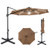 10 FT Cantilever Patio Umbrella with Solar LED Lights 360 Rotation-Brown - Color: Brown D681-NP13283CF