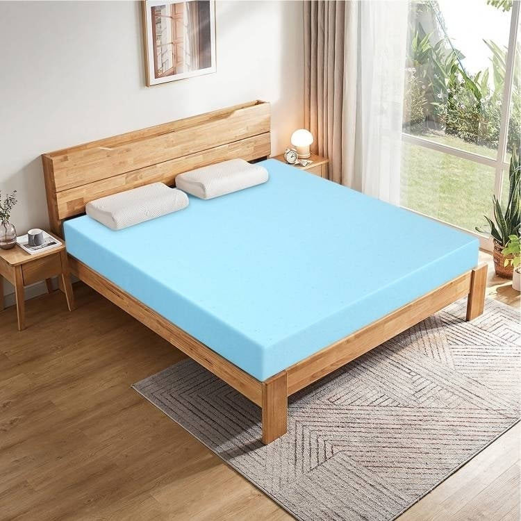 King size 3-inch Thick Gel-Infused Air Foam Mattress Topper in Light Blue Q280-KTGIMTB93528921