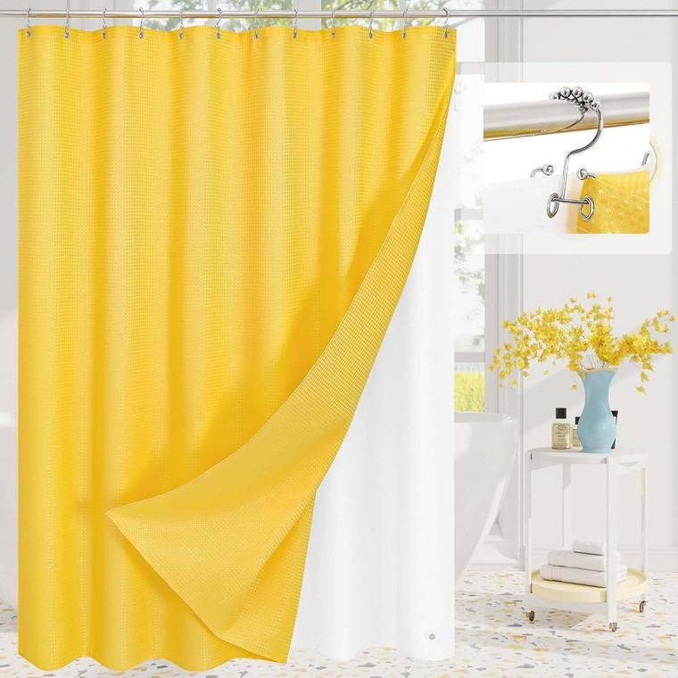 72"W x 72"H Yellow Waffle Textured 3 in 1 Shower Curtain Set Q280-YELC1972