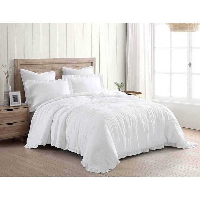 Queen Size White Ruffled Edge Microfiber Comforter Set Q280-WHQU4999