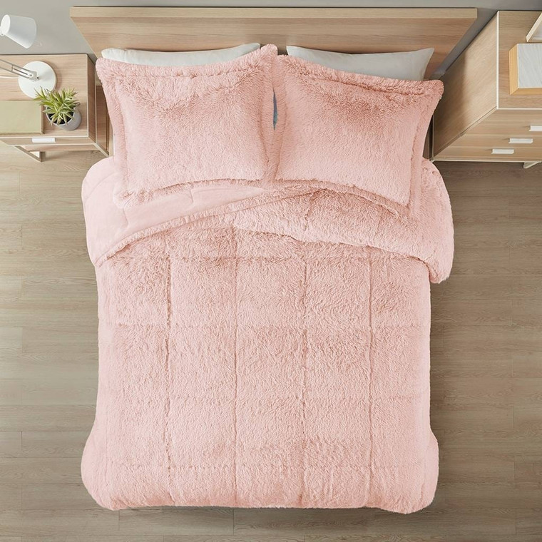 Full/Queen Pink Blush Soft Sherpa Faux Fur 3-Piece Comforter Set Q280-BLPFQCS7953891