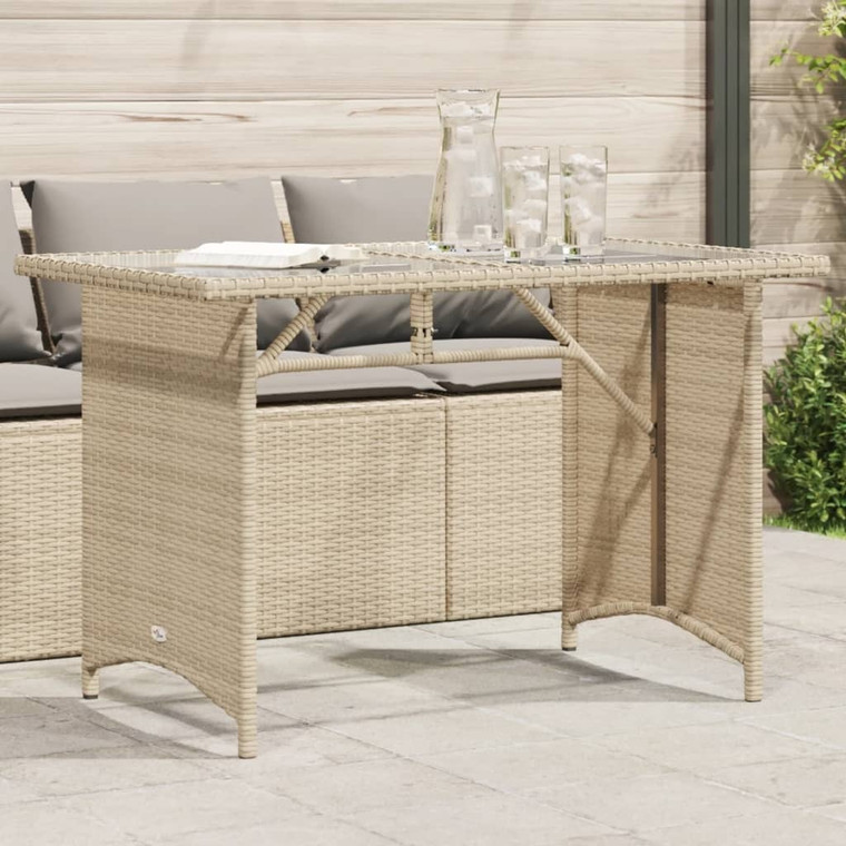  Patio Table with Glass Top Beige 43.3"x26.8"x27.6" Poly Rattan A949-366353