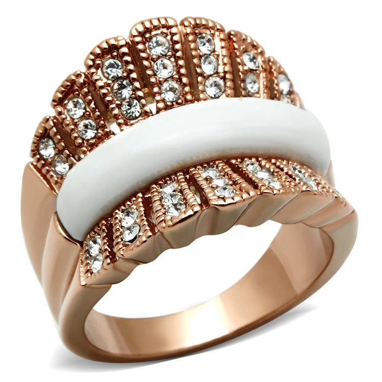 GL223 - IP Rose Gold(Ion Plating) Brass Ring with Semi-Precious Agate in White A874-GL223