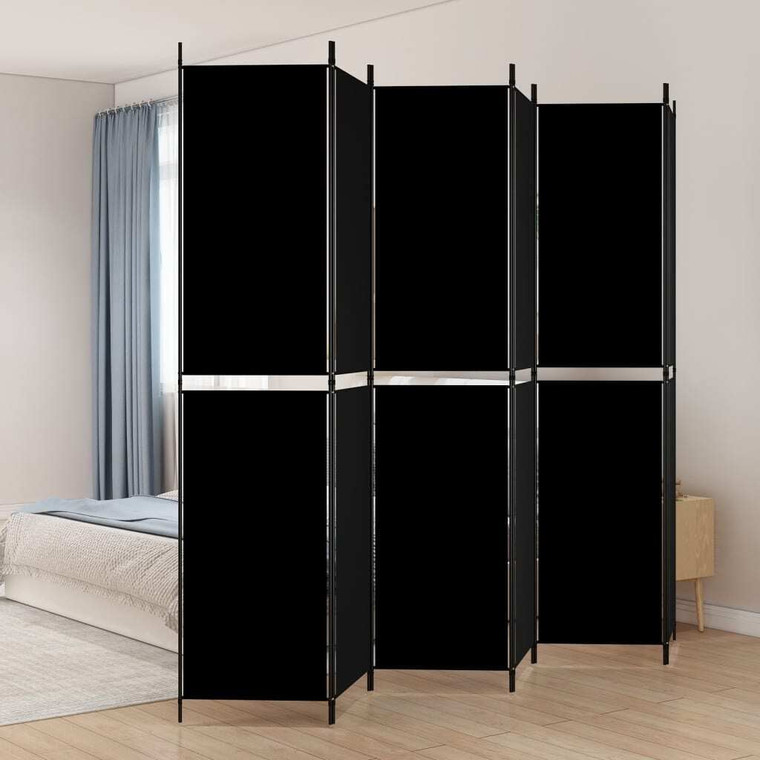  6-Panel Room Divider Black 118.1"x86.6" Fabric A949-350257