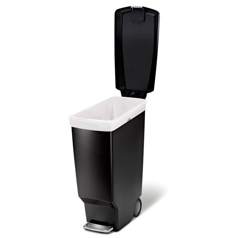 Black 10-Gallon Narrow Kitchen Trash Can with Easy Step-on Lid Q280-FLGSTC60793815