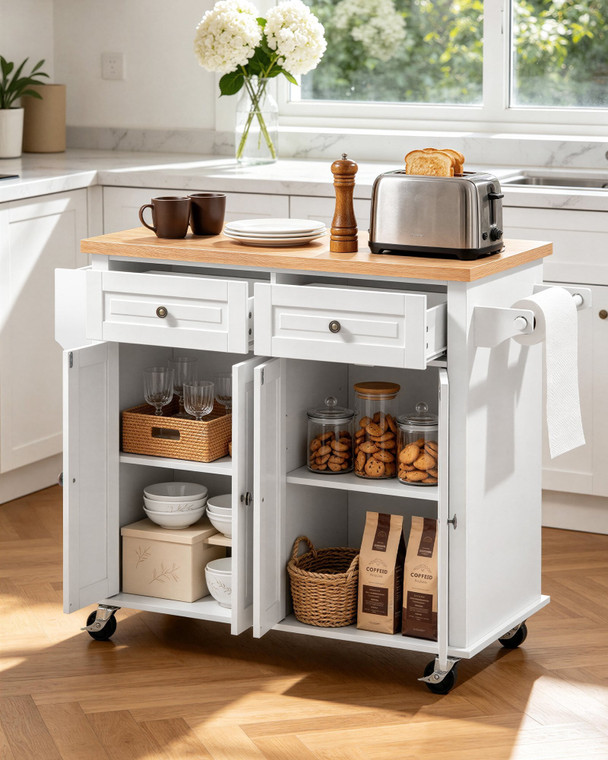 Kitchen Island Cart with Storage, 43.7 in Wide Mobile Rolling Storage Island on Swivel Wheels, with E415-CFD2C4M09MBKTJ2XE001V0