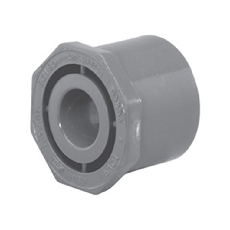 1 1/2" x 1 1/4" Schedule 80 PVC Reducing Bushing, Gray, 837-212