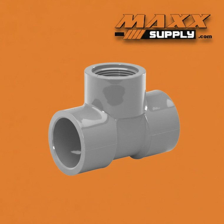 6" x 2 1/2" Schedule 80 PVC Reducing Tee, Gray, 802-529