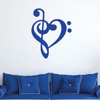 Music Symbol Heart Wall Decal - Treble and Bass Clef - Blue