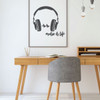 Music is Life text with Headphone Silhouette vinyl wall sticker - Gray