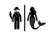 Bathroom Door Wall Decor - Pirate and Mermaid Nautical Design Vinyl Decal Stickers for Kids, Boys and Girls Room - Custom Sizes and Colors Match The Theme of Any Living Space