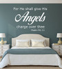 Bible Verse Wall Decal - Psalm 91:11 - For He Shall give His Angels Charge Over Thee - Angel Wall Decor, Christian Wall Art, Church Wall Decals, Christian Home Decor, Sympathy Gift