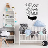 Children Sailing Wall Decal - Let Your Dreams Set Sail With Whale Silhouette - Vinyl Decorations for Boy's Bedroom, Playroom or Study Area