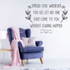 Christian Wall Decal - Spread Love - Mother Teresa Art Vinyl Home Decor for Bedroom or Living Room Decoration