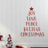 Christmas Tree Wall Decal - Joy Love Peace Believe - Holiday Vinyl Stickers for Living Room or Home Decoration
