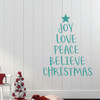 Christmas Tree Wall Decal - Joy Love Peace Believe - Holiday Vinyl Stickers for Living Room or Home Decoration