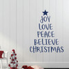 Christmas Tree Wall Decal - Joy Love Peace Believe - Holiday Vinyl Stickers for Living Room or Home Decoration