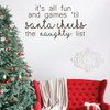Christmas Wall Decal - It's All Fun And Games - Santa Claus Vinyl Decor for Living Room or Home Decoration