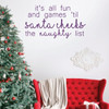 Christmas Wall Decal - It's All Fun And Games - Santa Claus Vinyl Decor for Living Room or Home Decoration
