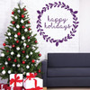 Christmas Wall Decal Decor - Happy Holidays Wreath Vinyl Stickers for Living Room or Home Decoration