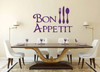Bon Appetit with Silverware Utensils Silhouette Vinyl Wall Decal