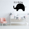 Elephant Wall Decal - Hello Darling - Vinyl Sticker Decoration for Children's Bedroom, Playroom or Nursery Decor