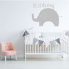 Elephant Wall Decal - Hello Darling - Vinyl Sticker Decoration for Children's Bedroom, Playroom or Nursery Decor