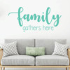 Family Wall Decal - Family Gathers Here - Vinyl Art for Living Room, Bedroom or Home Decor