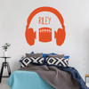 Football Wall Decal - Headphones - Vinyl Art Sticker for Boy's Bedroom Decor, Playroom or Game Room Decoration