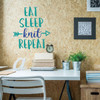 Funny Wall Art - Eat Sleep Knit Repeat - Crafter Gift - Wall Decals for Home Decor, Bedroom, Playroom, Study Area Or Craftroom.