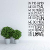 Great Wall Decal for the Whole Family ' 'In This Family We Do, Fun, Hugs, Respect, Kindness, Love' ' Available in Small and Large Sizes and 25 Different Bright Colors
