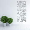 Great Wall Decal for the Whole Family ' 'In This Family We Do, Fun, Hugs, Respect, Kindness, Love' ' Available in Small and Large Sizes and 25 Different Bright Colors
