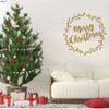 Merry Christmas Wreath Wall Decal Design - Holiday Vinyl Decor for Living Room or Home Decoration