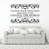Motivational Wall Decal With Vine Design - Change Your Thoughts - Norman Vincent Pale Vinyl Art for Home, Bedroom or Living Room Decor