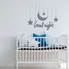 Nursery Wall Decal - Good Night With Stars And Moon Design - Vinyl Decorations for Bedroom, Playroom or Study Area