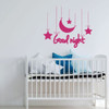 Nursery Wall Decal - Good Night With Stars And Moon Design - Vinyl Decorations for Bedroom, Playroom or Study Area