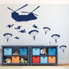 Room Wall Decor - Army Chinook and Parachuters with Personalized Name Vinyl Decal Stickers for Boys Bedroom, Playroom, Bathroom or Nursery - Custom Sizes and Colors Match the Theme of any Living Space
