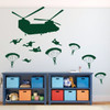 Room Wall Decor - Army Chinook and Parachuters with Personalized Name Vinyl Decal Stickers for Boys Bedroom, Playroom, Bathroom or Nursery - Custom Sizes and Colors Match the Theme of any Living Space