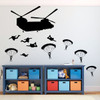 Room Wall Decor - Army Chinook and Parachuters with Personalized Name Vinyl Decal Stickers for Boys Bedroom, Playroom, Bathroom or Nursery - Custom Sizes and Colors Match the Theme of any Living Space
