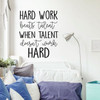 Sport Inspirational Wall Decal Quote - Hard Work Beats Talent - Vinyl Decor for Girl's Bedroom or Playroom Decorations