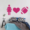 This Girl Loves Football Vinyl Wall Decal - Female + Heart + Ball Silhouette - Home Decor Sticker for Woman or Teen Bedroom, Playroom or Game Room