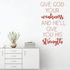 Christian Quote Wall Decal - "Give God Your Weakness" - Religious Vinyl Art Home Decor for Bedroom, Living Room, Office